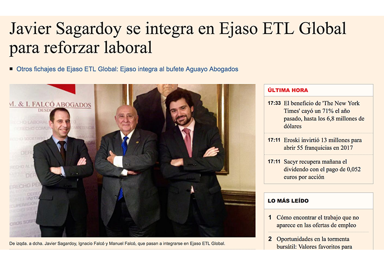 javier sagardoy se integra en ejaso etl global