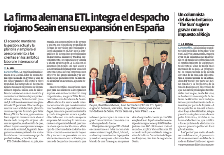 La firma alemana ETL GLOBAL integra al despacho SEAIN – Abril 2017