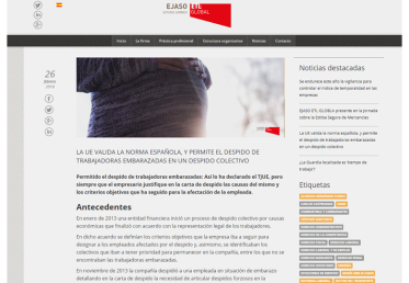 La UE valida la norma española, y permite el despido de trabajadoras embarazadas en un despido colectivo – Febrero 2018