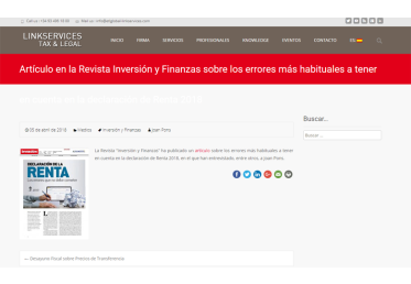 ‘Articulo en la Revista Inversión y Finanzas sobre los errores más habituales a tener en cuenta en la declaración de Renta 2018’