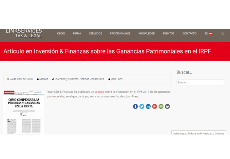 Artículo en Inversión & Finanzas sobre las Ganancias Patrimoniales en el IRPF