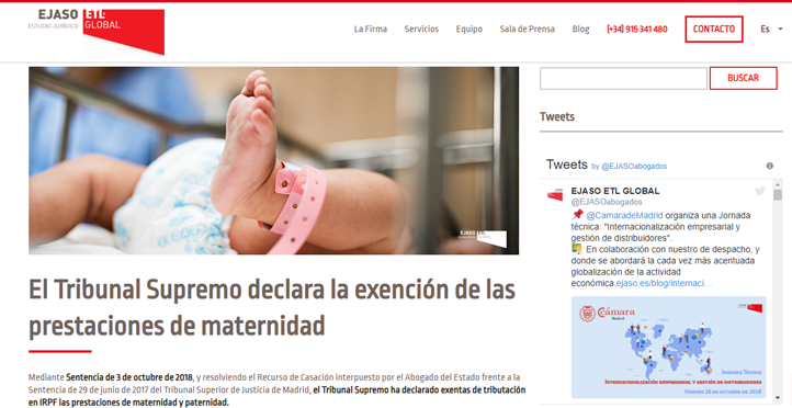 ‘El Tribunal Supremo declara la exención de las prestaciones de maternidad’En el blog de Ejaso-ETL Global