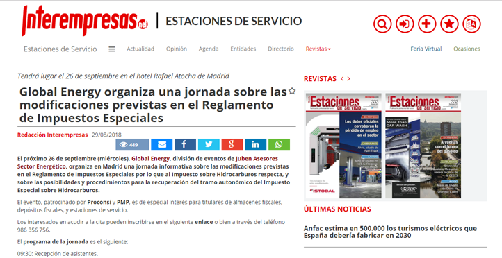 Global Energy organiza una jornada sobre las modificaciones previstas en el Reglamento de Impuestos Especiales