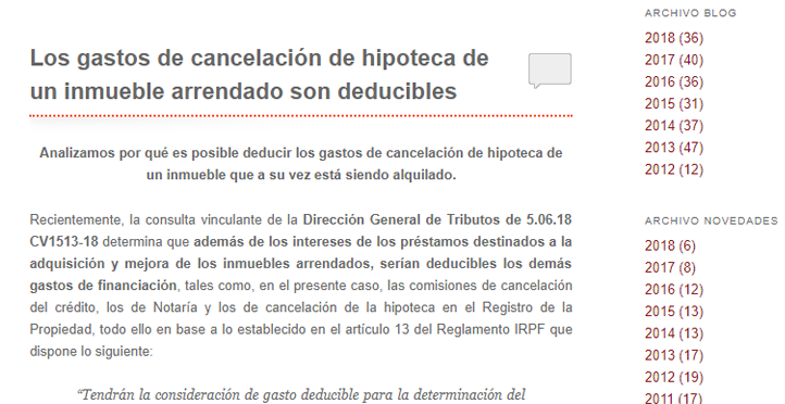 ‘Gastos de cancelación de hipoteca de inmueble arrendado’