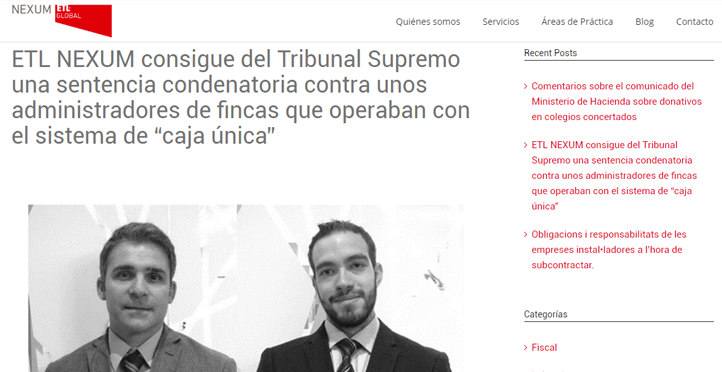 ETL GLOBAL NEXUM consigue una sentencia condenatoria contra administradores de fincas que operaban con el sistema de “caja única”