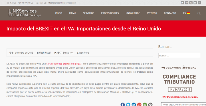 Impacto del BREXIT en el IVA: Importaciones desde el Reino Unido